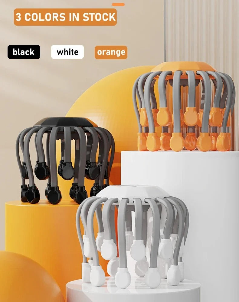 20 Massage Heads Orange Scalp Head Massager – Red Light Vibrator Octopus Scratcher for Relaxation, Stress & Migraine Relief