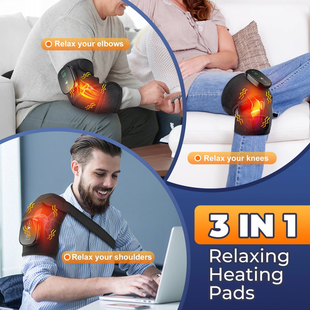3-in-1 Electric Heated Knee, Elbow & Shoulder Massager – Thermal Vibration & Moisture Removal for Muscle Relaxation