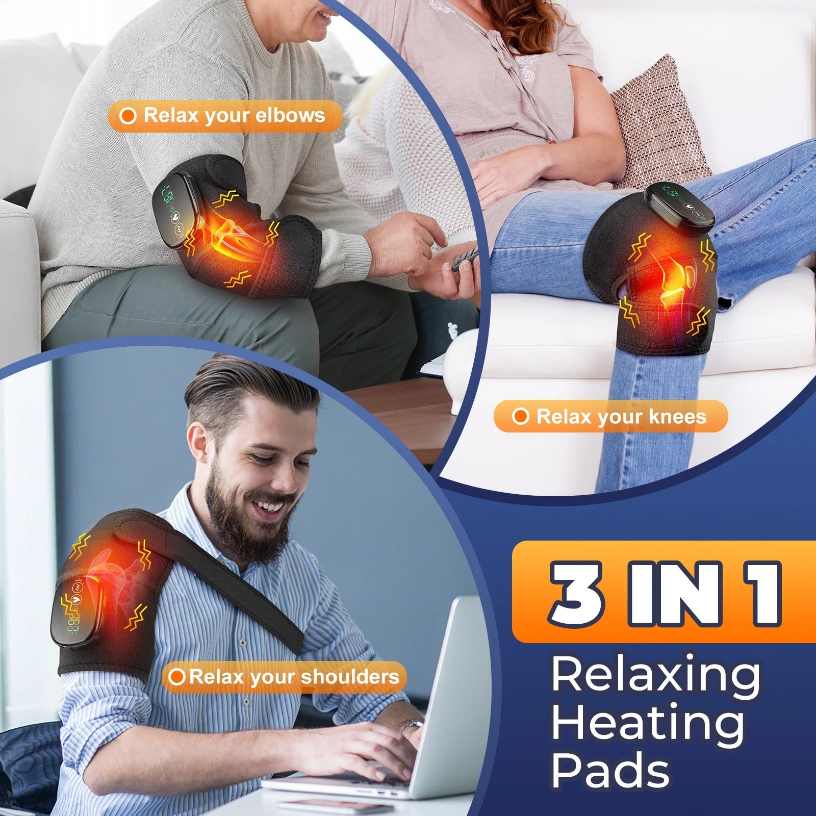 3-in-1 Electric Heated Knee, Elbow & Shoulder Massager – Thermal Vibration & Moisture Removal for Muscle Relaxation