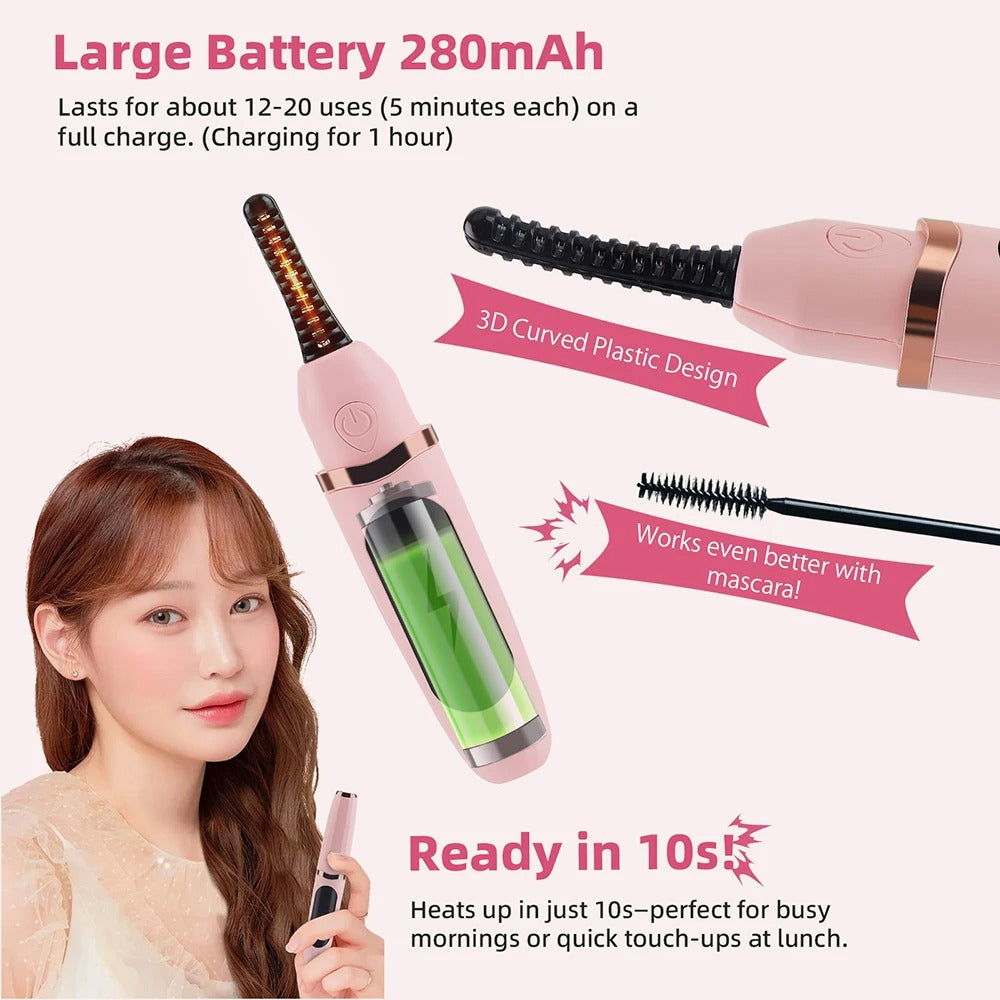 Electric Eyelash Curler – Long-lasting Curling Perm with Heating Eyelash Comb & Styling Makeup Tool