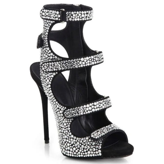 Multi-Strap Rhinestone Sandals – Sexy Pointed Toe Women’s Shoes