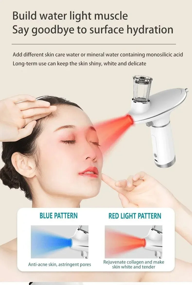 Portable Airbrush Water Nebulizer – Skin Rejuvenation with Red & Blue Light Therapy and Oxygen Injector for Facial Beauty