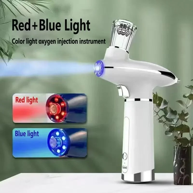 Portable Airbrush Water Nebulizer – Skin Rejuvenation with Red & Blue Light Therapy and Oxygen Injector for Facial Beauty