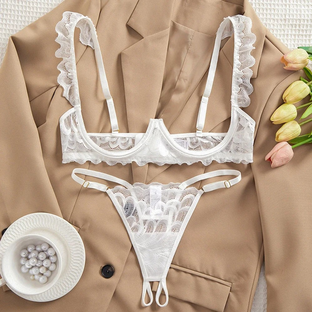 Toucheart Sexy Lace Mesh Lingerie Set – See-Through Bra for Women