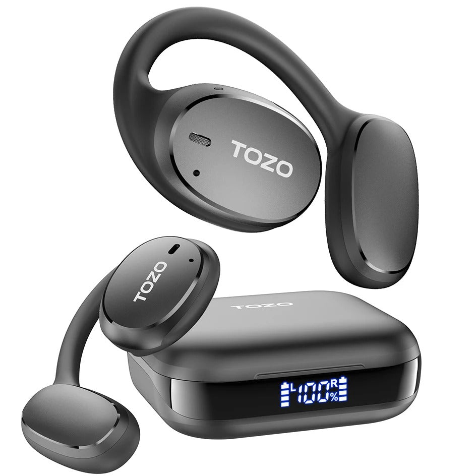 TOZO OpenEgo OWS Open Ear True Wireless Headphones – Bluetooth Earbuds with Earhooks, Digital Display & Dual Mic for Sport & Workout